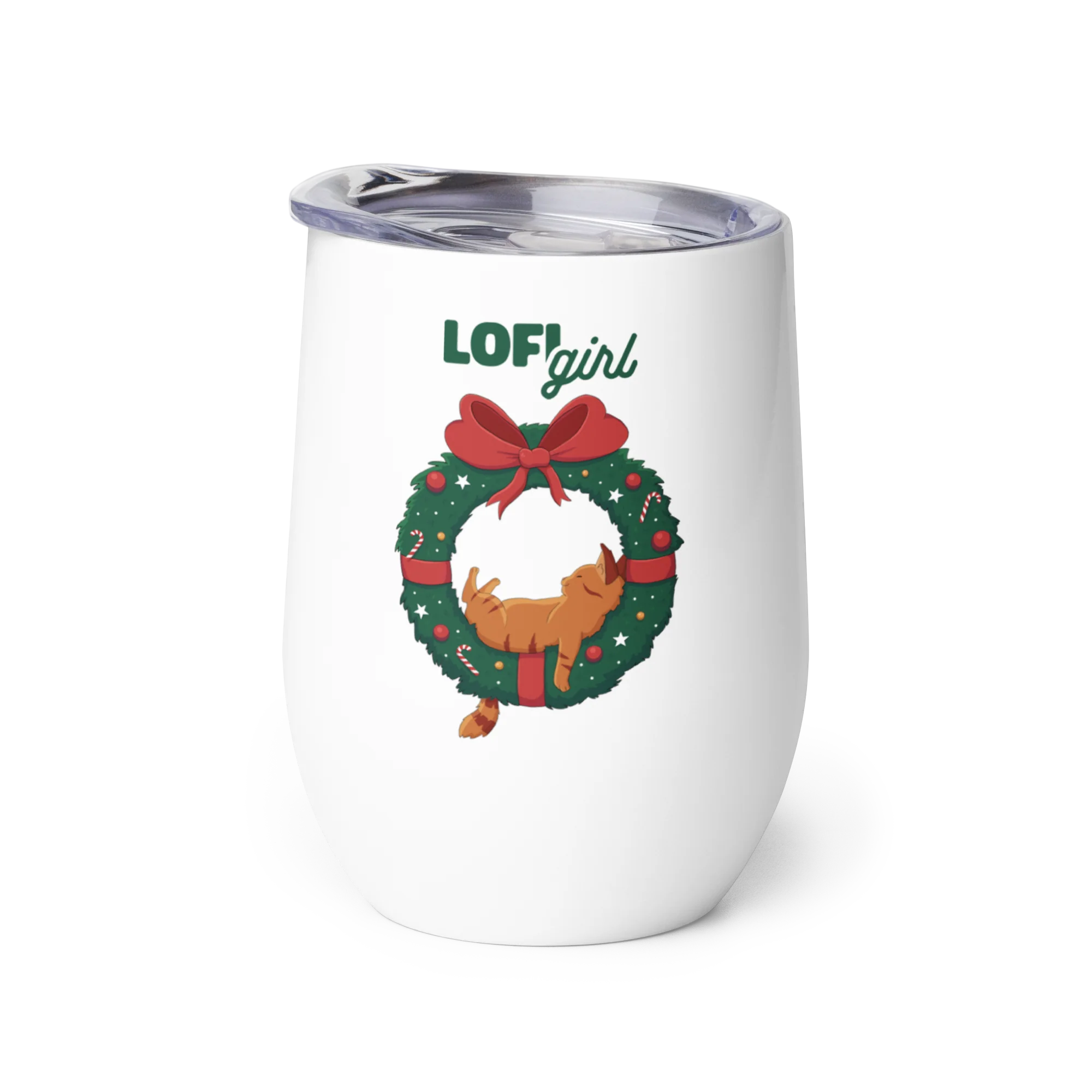 Christmas Lofi Cat & Friends – Wine Tumbler