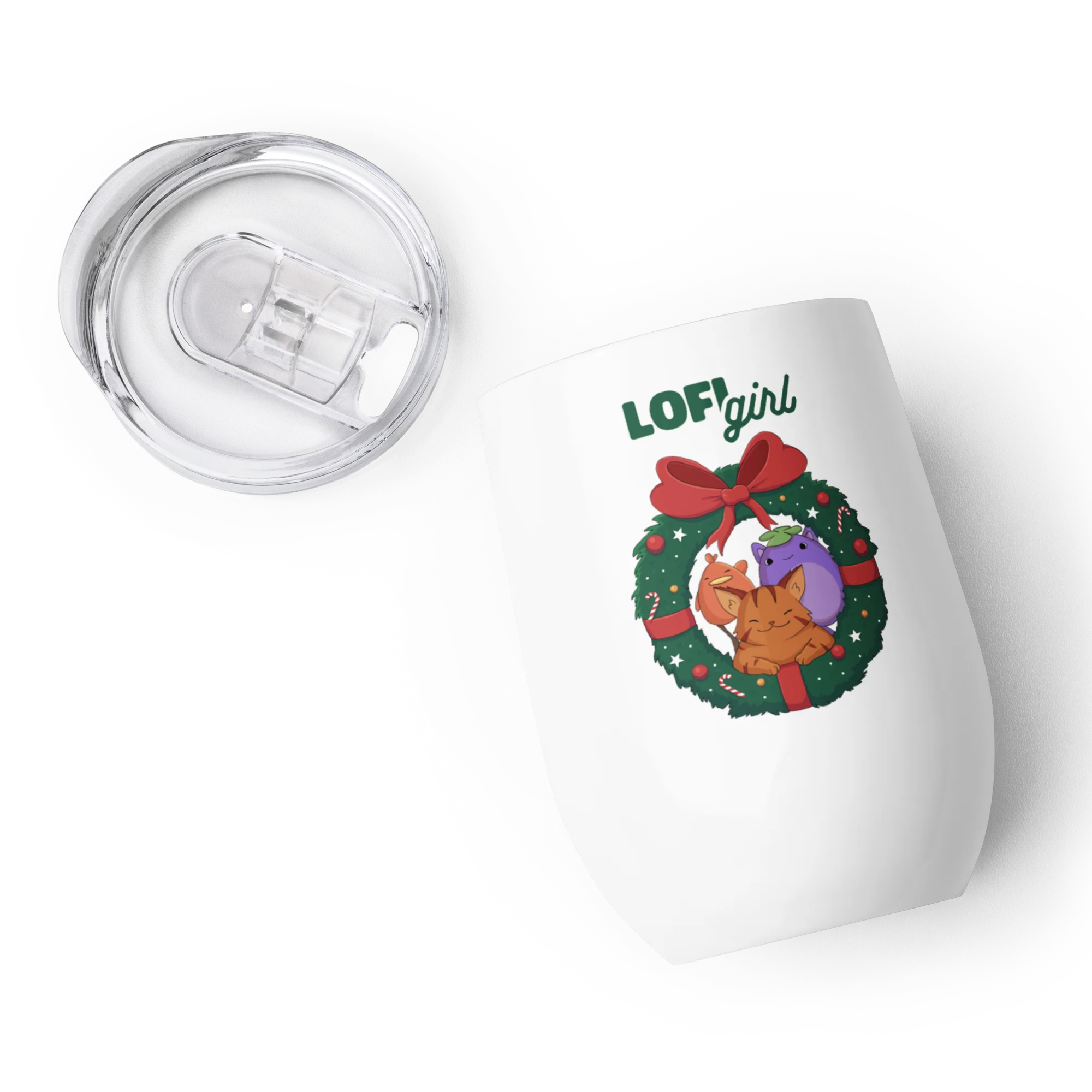 Christmas Lofi Cat & Friends – Wine Tumbler - Image 2
